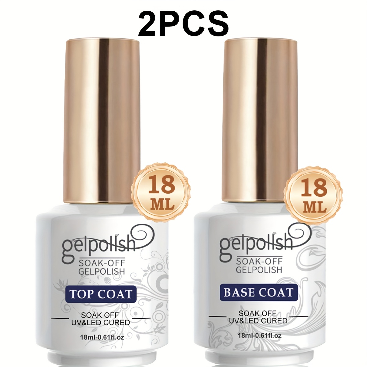 Image of 2pcs Gelpoiish Gel Polish /led Lamp Cured Base & - Alcohol-free Lamp Suitable For Nail Art, /led Lamp Compatible For Finish, Long-lasting Gel Polish For & Pedicures, No Washable Formula