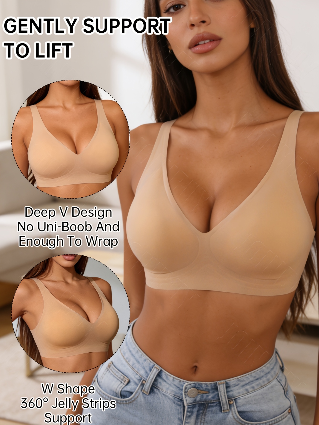 4pcs Women's V-Neck Jelly Soft Support Bra Set