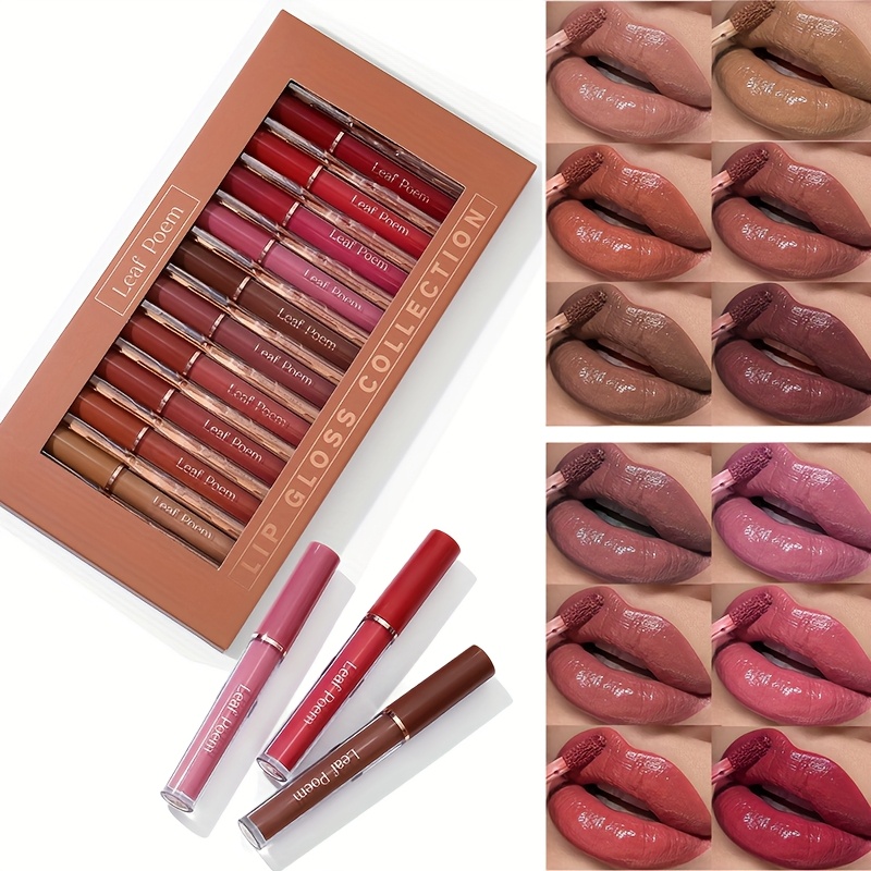 12pcs Matte Lipstick & Lip Gloss Set, Waterproof, Long-Lasting, Non-Fading, Soft Liquid Lipstick, Multi-Color Series, Suitable for All Skin Tones, Adult Makeup Gift Box, Ideal for Halloween, Christmas, Valentine's Day