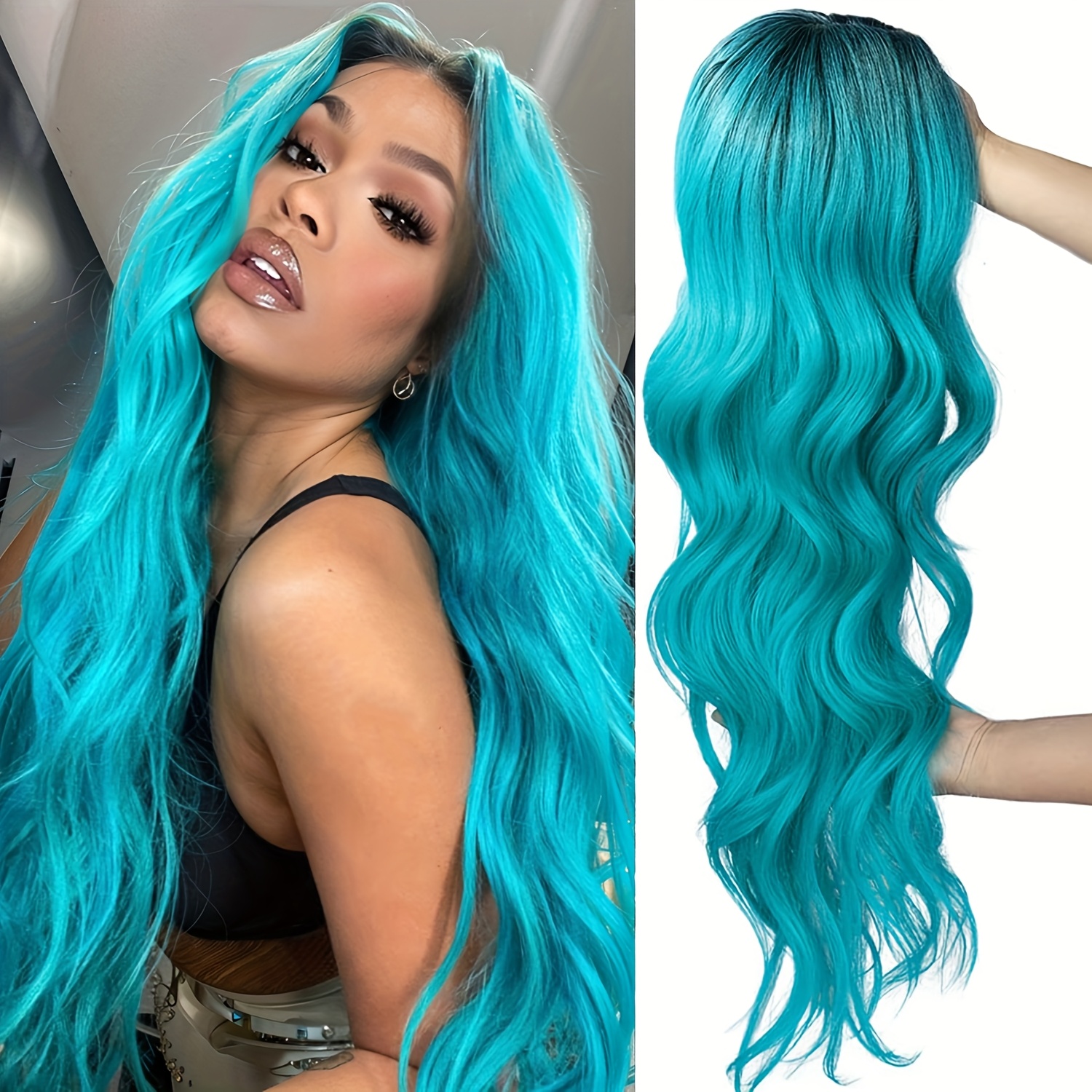 ??Teal Wig~Mermaid Long Layered*Curly Soft!?? Mermaid hair by me?✨?? ?deep purple with a teal under  main image 3
