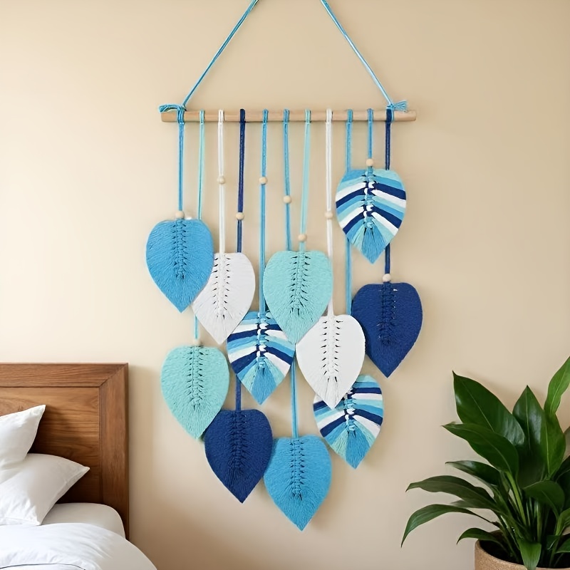 TEMU 1pc Creative Handmade Leaf Wall Tapestry, Bohemian Style Wall Hanging, Home Wall Decor, Colorful Living Room Decoration, Room Pendant,
