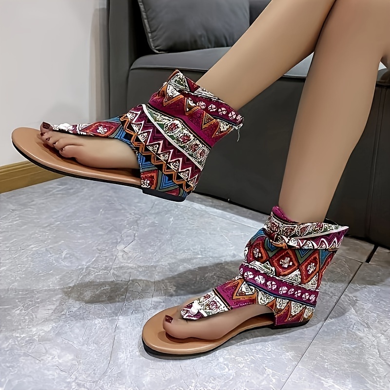 Women s Tribal Style Flat Sandals Clip Toe Back Zipper Temu New