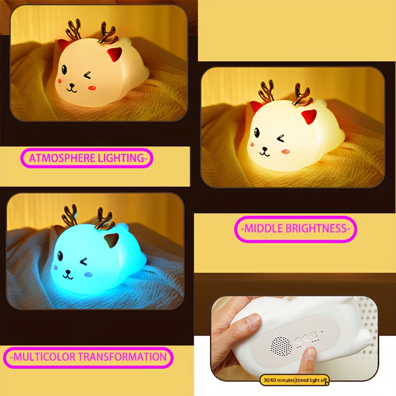 bedroom   sleeping ambient night light   little animal elk style gradient 7 color night light usb type 1200mah lithium battery with large capacity   bidding farewell to   charging anxiety night light Product details 6