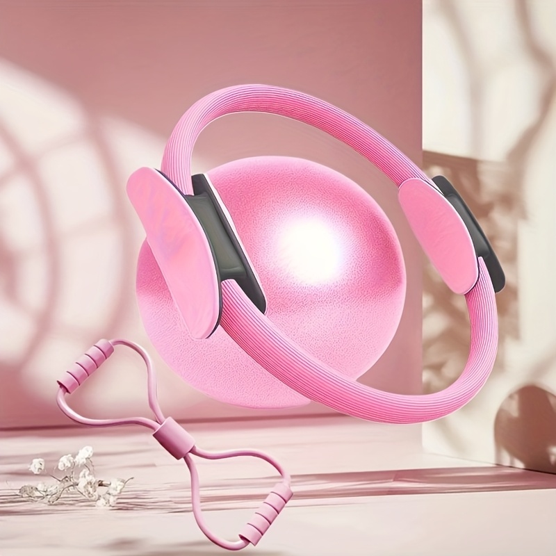 A Set of 3 Pilates Tools Including a Pilates Ring, a Pilates Ball, And a Resistance Band, Designed for Women. Available in Various Colors Such As Blue, Pink, And Purple, This Pilates Essentials Kit Is Perfect for Home Workouts And Rehabilitation.