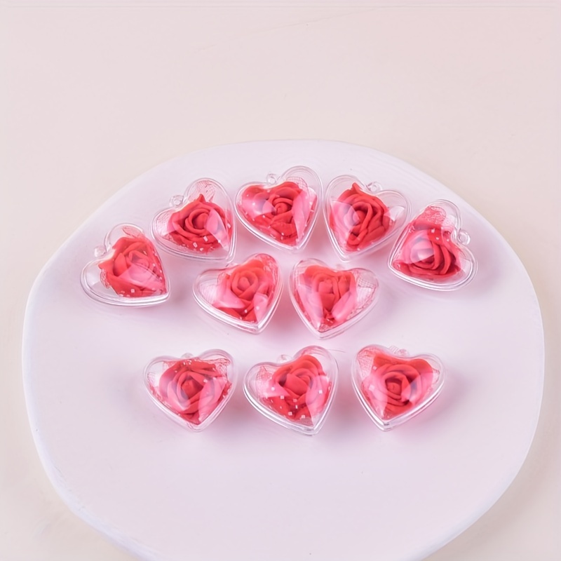 

10pcs Romantic Acrylic Heart-shaped Rose Charms For Making, Earrings, Necklaces, And Craft Accessories