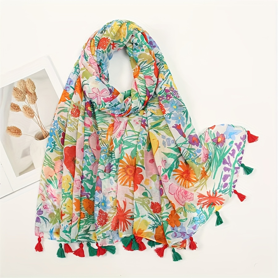 E-shop Neuer Damen Bohemian Stil Bunter Casual Quasten Schal Mode Kopftuch Schal für Outdoor Accessoire