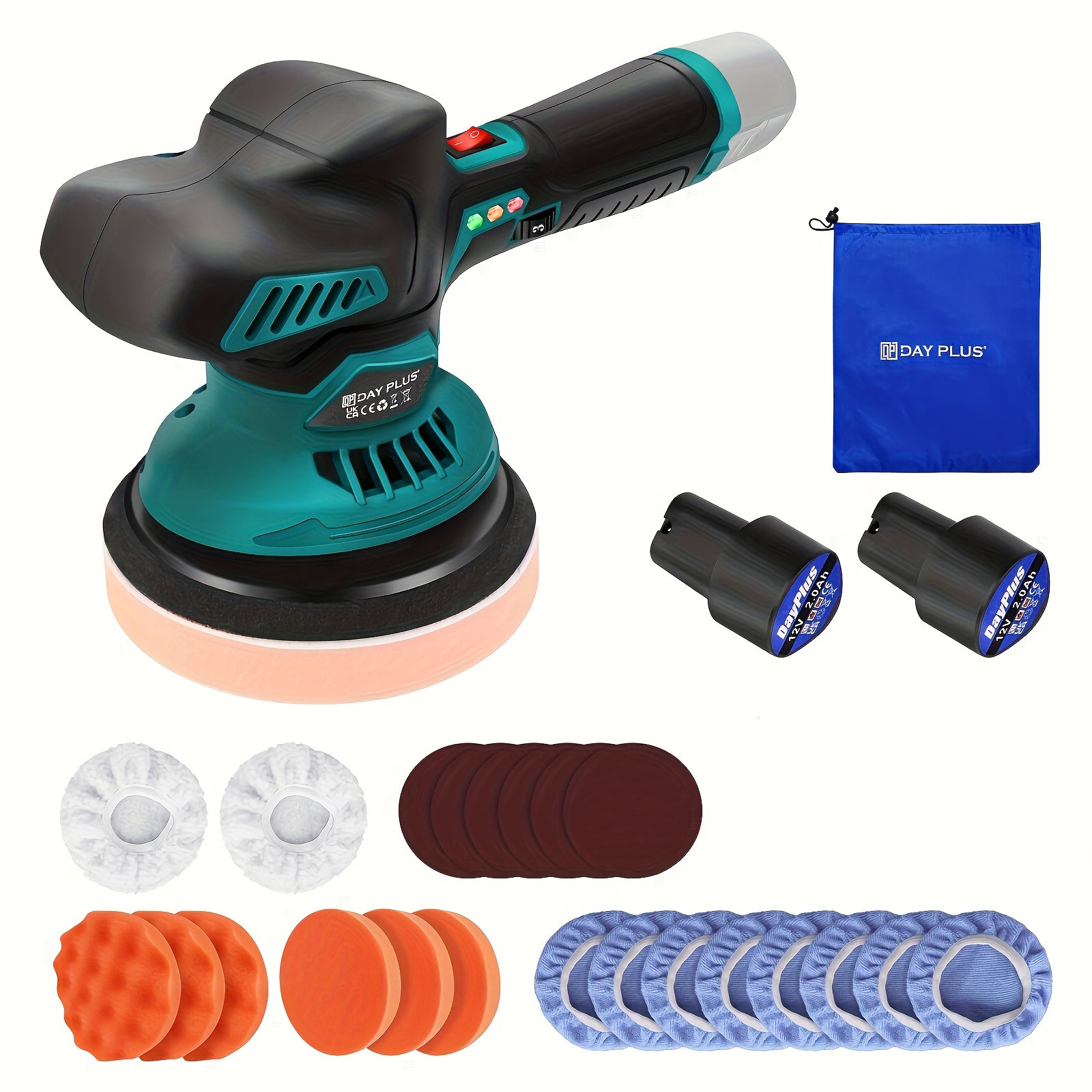 TEMU 12V Wiederaufladbarer Auto-Polier, Wiederaufladbarer Auto-Polier, 8-Gang-Variable Auto-Polier-Set, 2*12V 2.0Ah Batterien, Für Auto-Detailing,