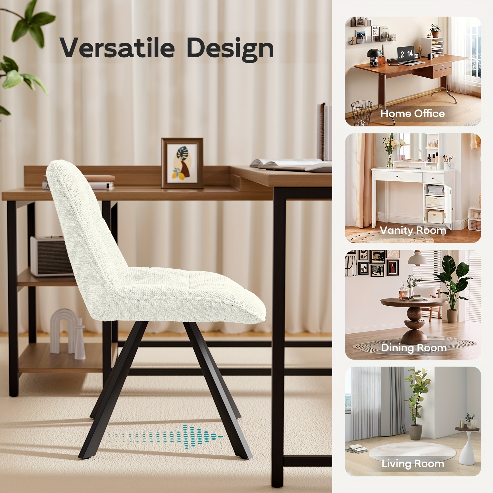 Vintage Swivel Accent Chair with 180-Degree Rotation, Cushioned Seat - Armless Vanity/Side Chair for Dressing Table, Bedside or Home Office - Easy Assembly, White/Blue/Brown (Black Frame, Non-Wood) - Ideal for Small Spaces & Reading Nook)