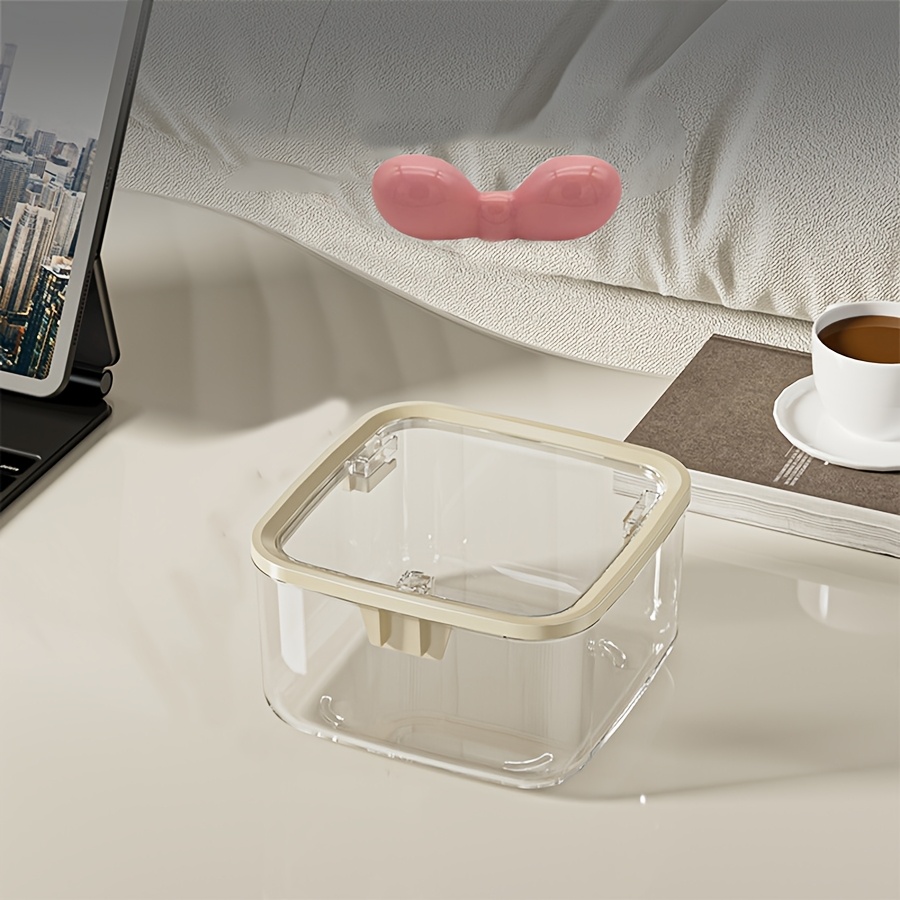 Multi-Functional Spherical Storage Organizer With Lid - Beige Desktop Box For Hair Accessories Or Trash