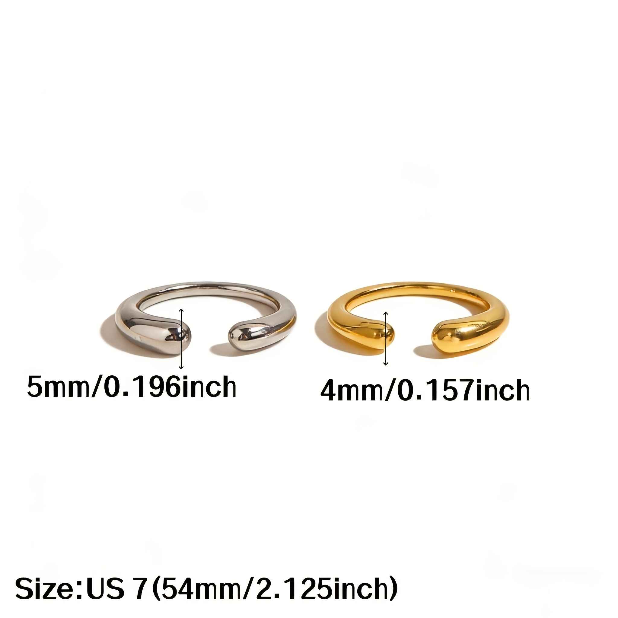 Women's Minimalist Smooth Teardrop Open Ring, Cool Tone