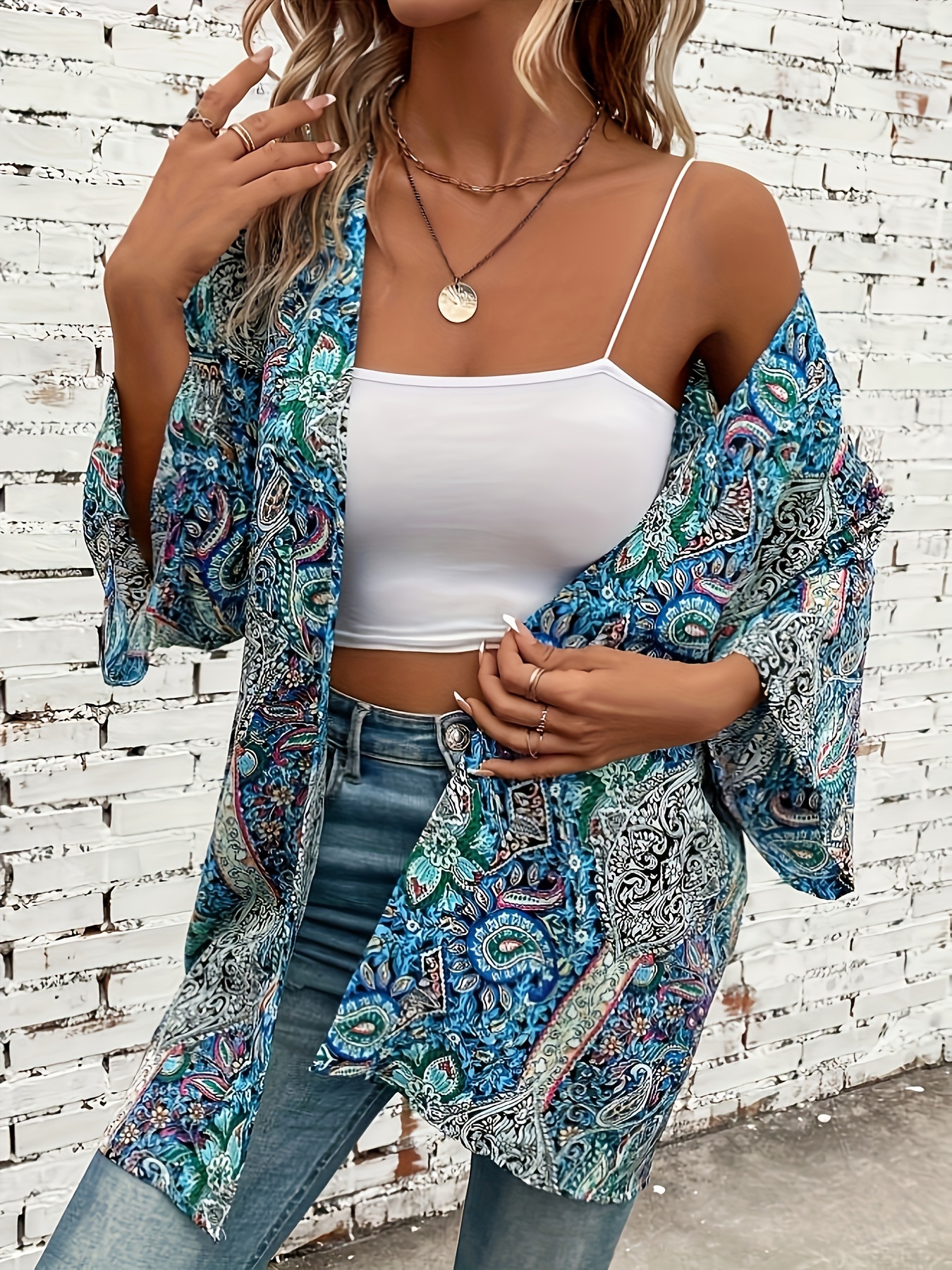 Sasamul Floral Puff Sleeve Kimono Cardigan For Women - Loose Swimsuit Cover Up Or Casual Summer Top (Apricot, XS)