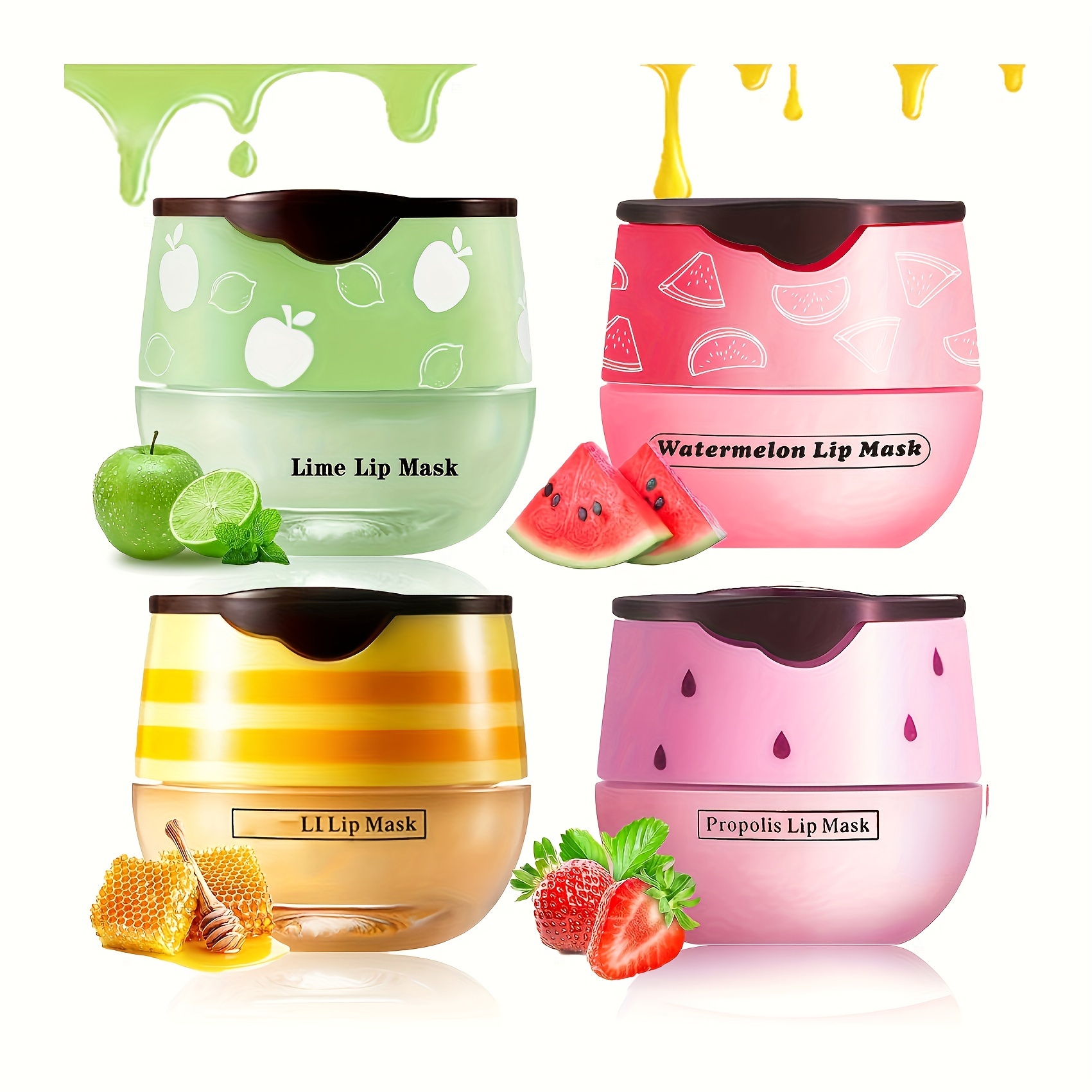 

Fruit Flavored Lip Mask Series - Strawberry, Honey, Watermelon, - Moisturizing & Soothing, Smooth Lip Lines, Non-greasy, Absorbs Easily, For Hydrated And Smooth Lips