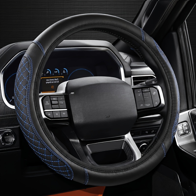 TEMU Pu Leather Steering Wheel Cover Compatible For All Car, Quilted Anti-slip Thickened With Non-slip Grip, Suitable For Steering Wheel Replacement,