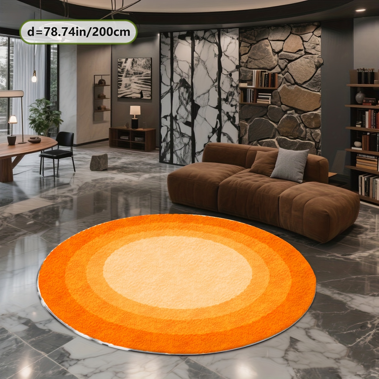 TEMU [soft Plush And Pointed Base] Round Carpet, Orange Gradient Pattern Printed Carpet 2d Printing Rug Printed Carpet 2d Printing Rug Suitable For