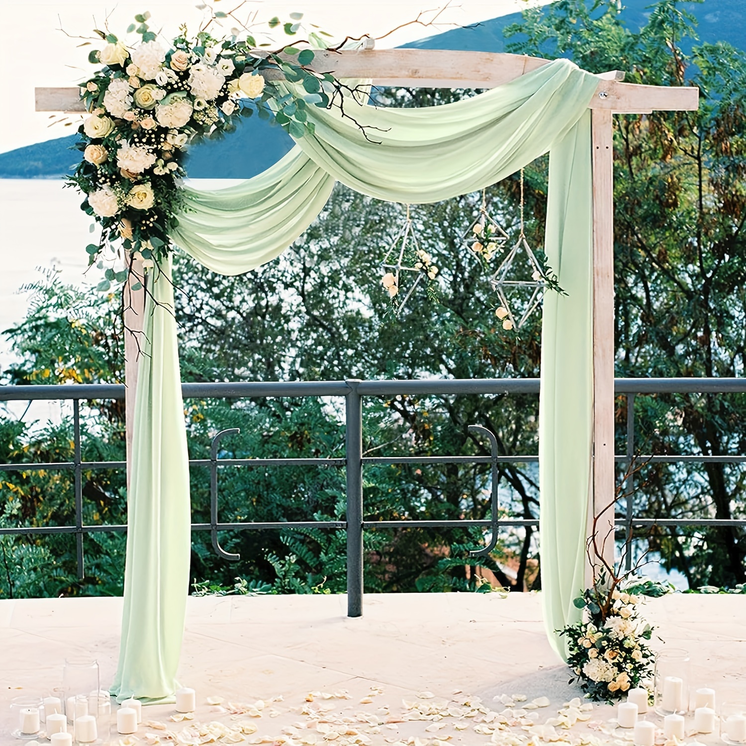 

2pcs, Elegant Green Wedding Arch Drapery, Polyester Fabric For Wedding Party Ceiling Reception Decor, Hanging Fabric For Ceremony And Modern Homes