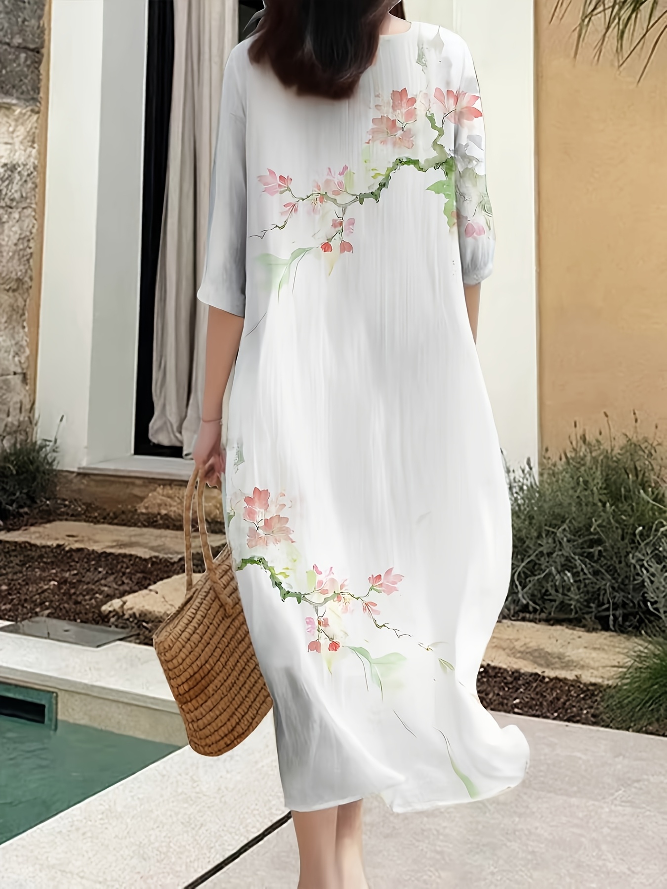 party dress loose fit Ryrjj Women's Summer Dresses Elegant Casual Short Sleeve Wrap V-Neck A-Line Loose Fit Swing Cocktail Party Midi Dress(Navy,L), Size: Large