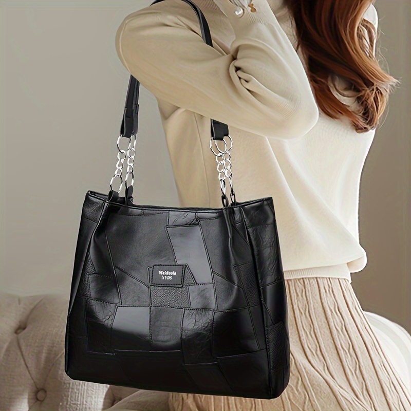 vintage tote bag for women large capacity work travel bag with   closure adjustable shoulder strap metallic chain detail durable polyester lining deep   Product details 5