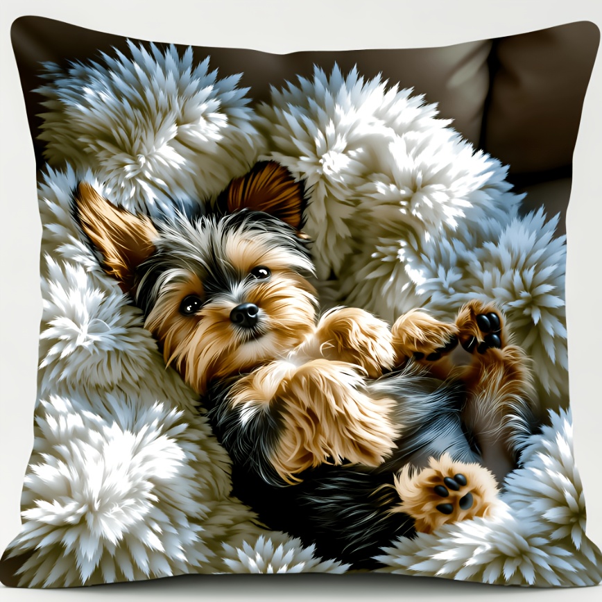 TEMU de Cojín de Felpa con un Lindo Terrier de Yorkshire - de Terciopelo de Poliéster, con Cierre de Cremallera, Lavable a Máquina - Decoración para
