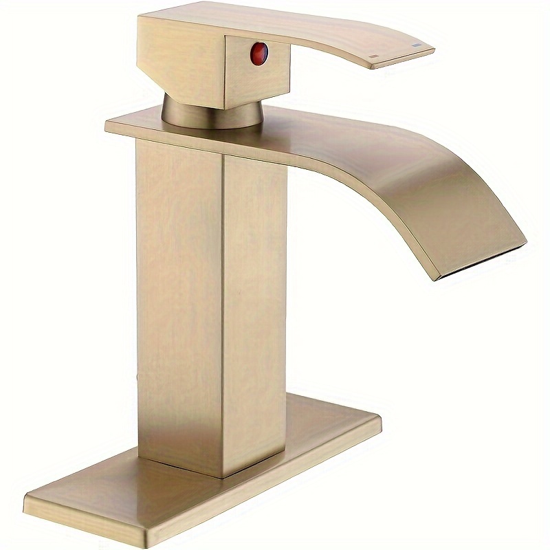 

Bathroom Faucets Brushed Golden Bathroom Sink Faucet Single Handle Bathroom Faucet For Sink 1 Or 3 Holes With 6 Inch Deck Plate & Hose