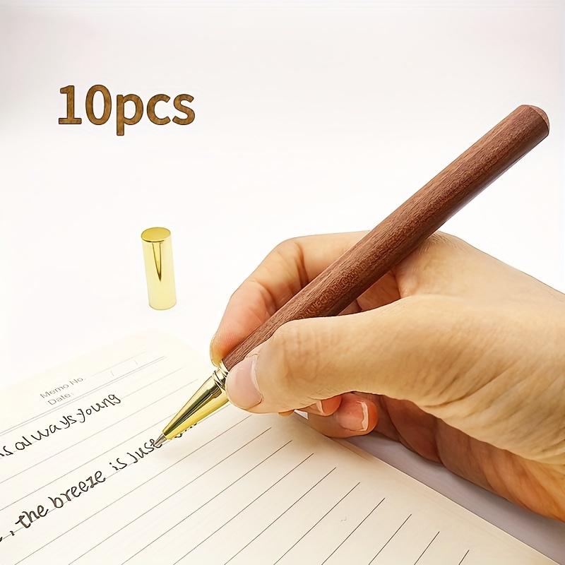 Image of Elegant Retro Wood Set (10pcs) Gel Pens, Suitable For Writing Gift- Water-based