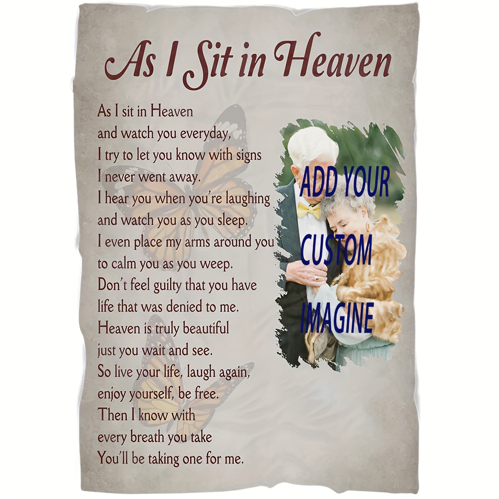 

Personalized Memorial Blanket - , Single-sided Print 'as I Heaven' - Cozy Custom Photo Throw For , 50"x40" - Perfect Sympathy Gift