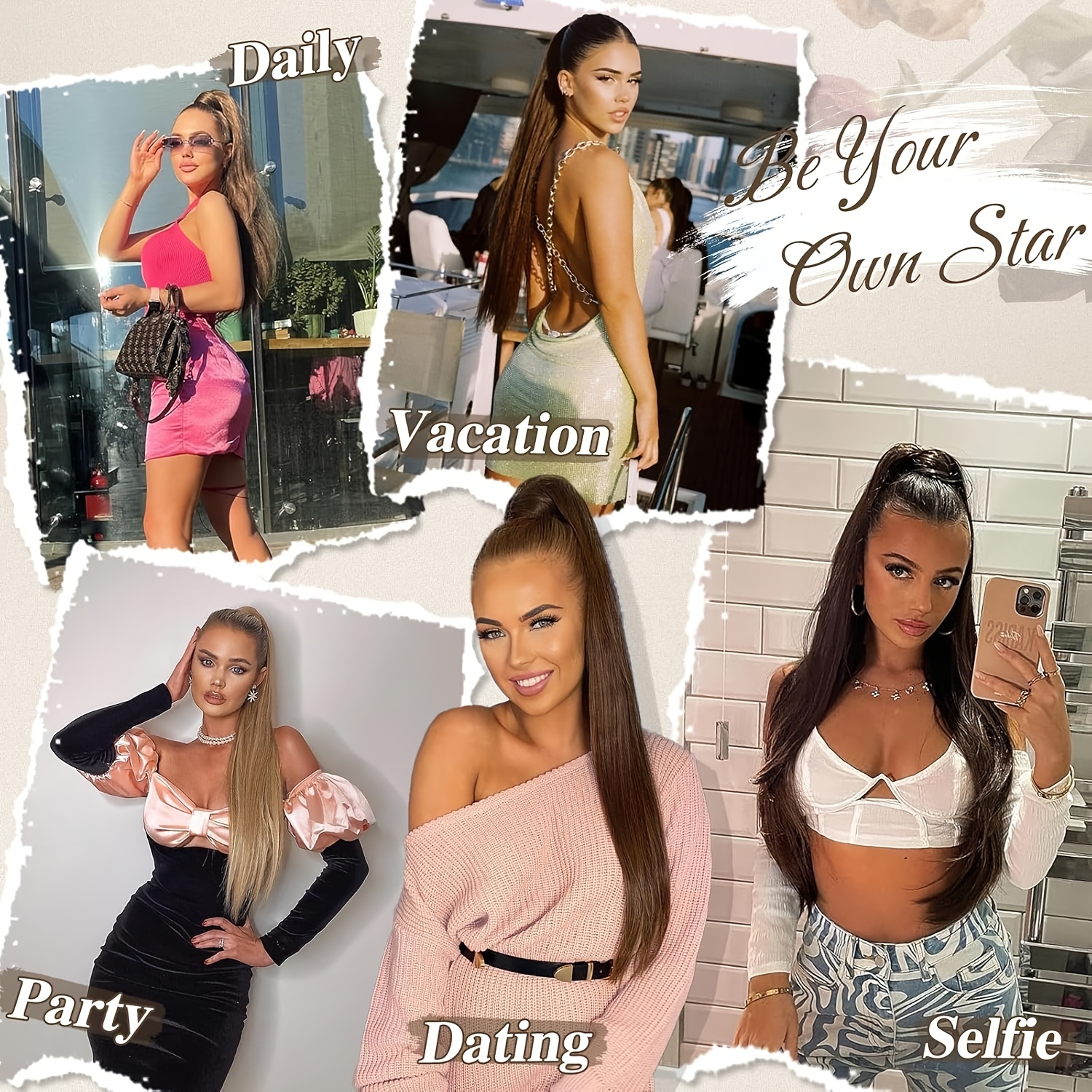   brown ponytail extension 34 inch long straight drawstring ponytail hair extensions synthetic clip in pony tails hairpieces   straight ponytail for women girls daily details 5