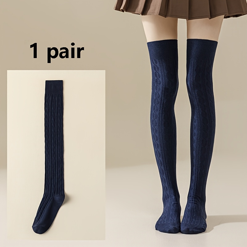 TEMU 1 Paire de Chaussettes Hautes Longues Couleur Unie pour Femmes avec un Design Câble Épais pour des Jambes Élégantes