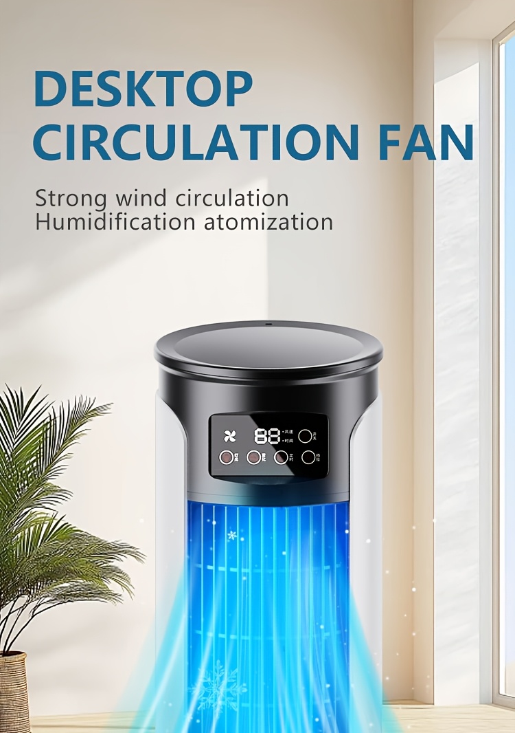 Portable 3-in-1 Water-cooled Air Conditioner with Two Ice Packs, Equipped with a Humidifier, Featuring Dazzling LED Lights and a Fan. Built-in USB Cooling Unit with a 450ml Large-capacity Water Tank, Supports 6-speed Wind Adjustment, and Adjustable