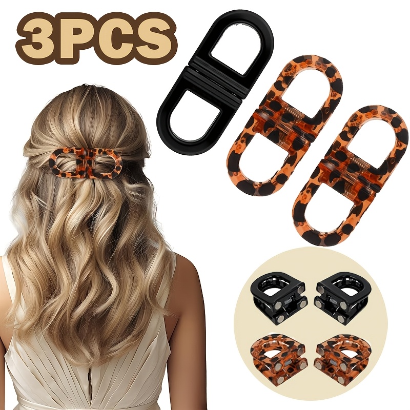 TEMU 3-delige Luipaardprint Haarspeldjes Set - Retro Niche Stijl Haarclips, Benadrukken Individuele Sfeer, Geschikt voor Halverwege Opgestoken Doen,
