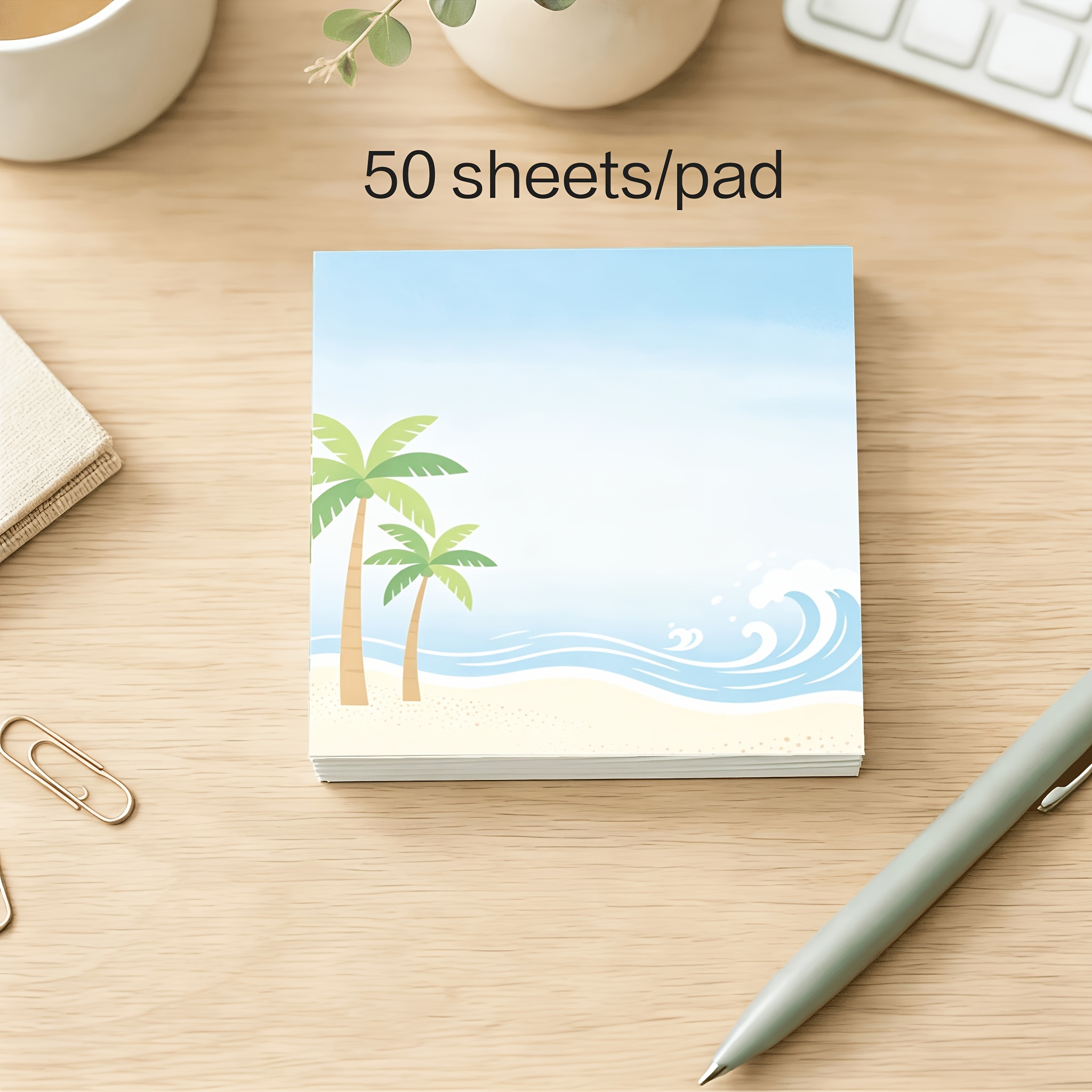 TEMU Summer Beach Refreshing Style Sticky Notes, Easy To Remove Without Leaving Residue, 7x7cm, Compact And Convenient, Stuck On , For Reminders, On