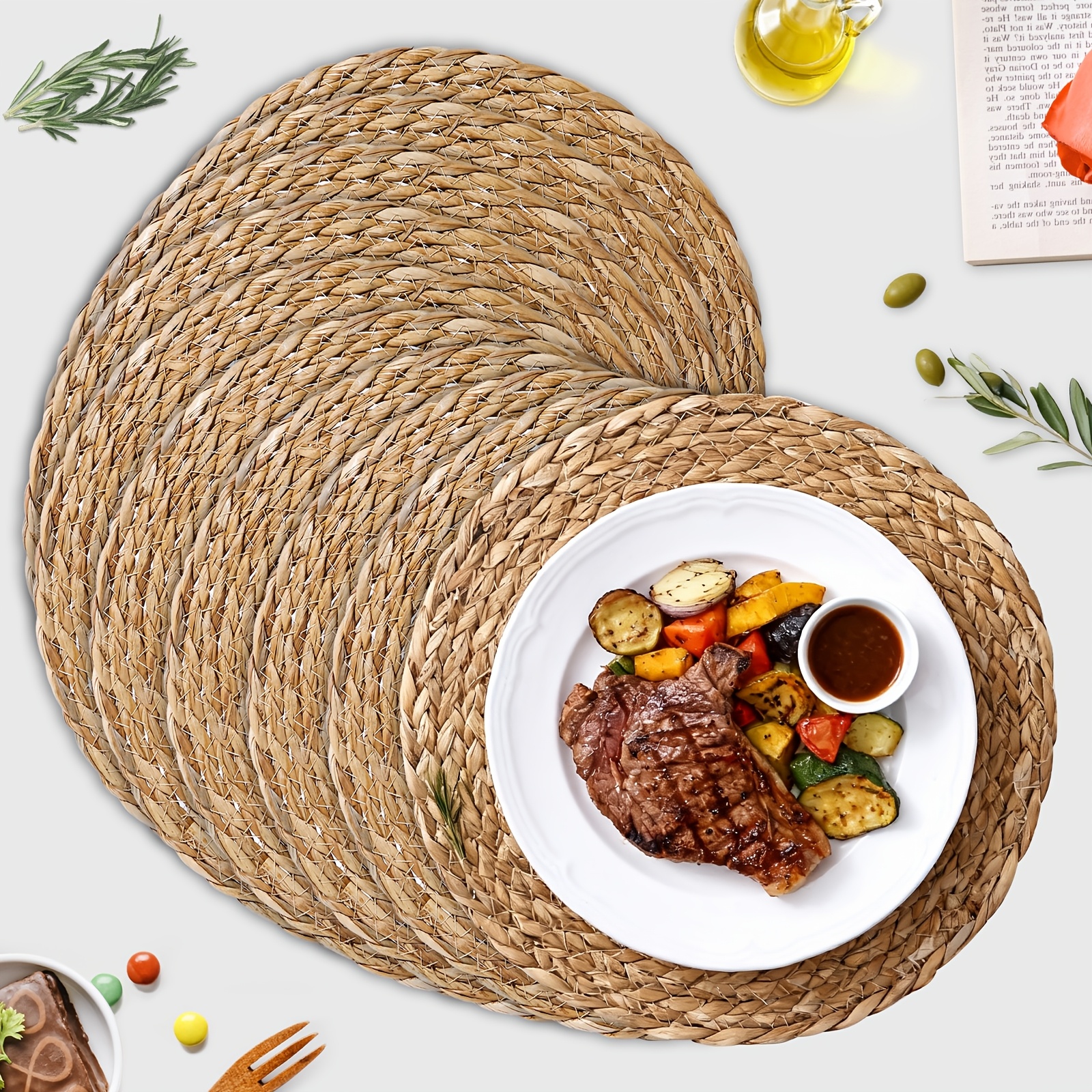 TEMU Ensemble de 10 présentoirs ronds antidérapants, plateaux de service robustes avec support de rangement pour les repas , tapis de table durables