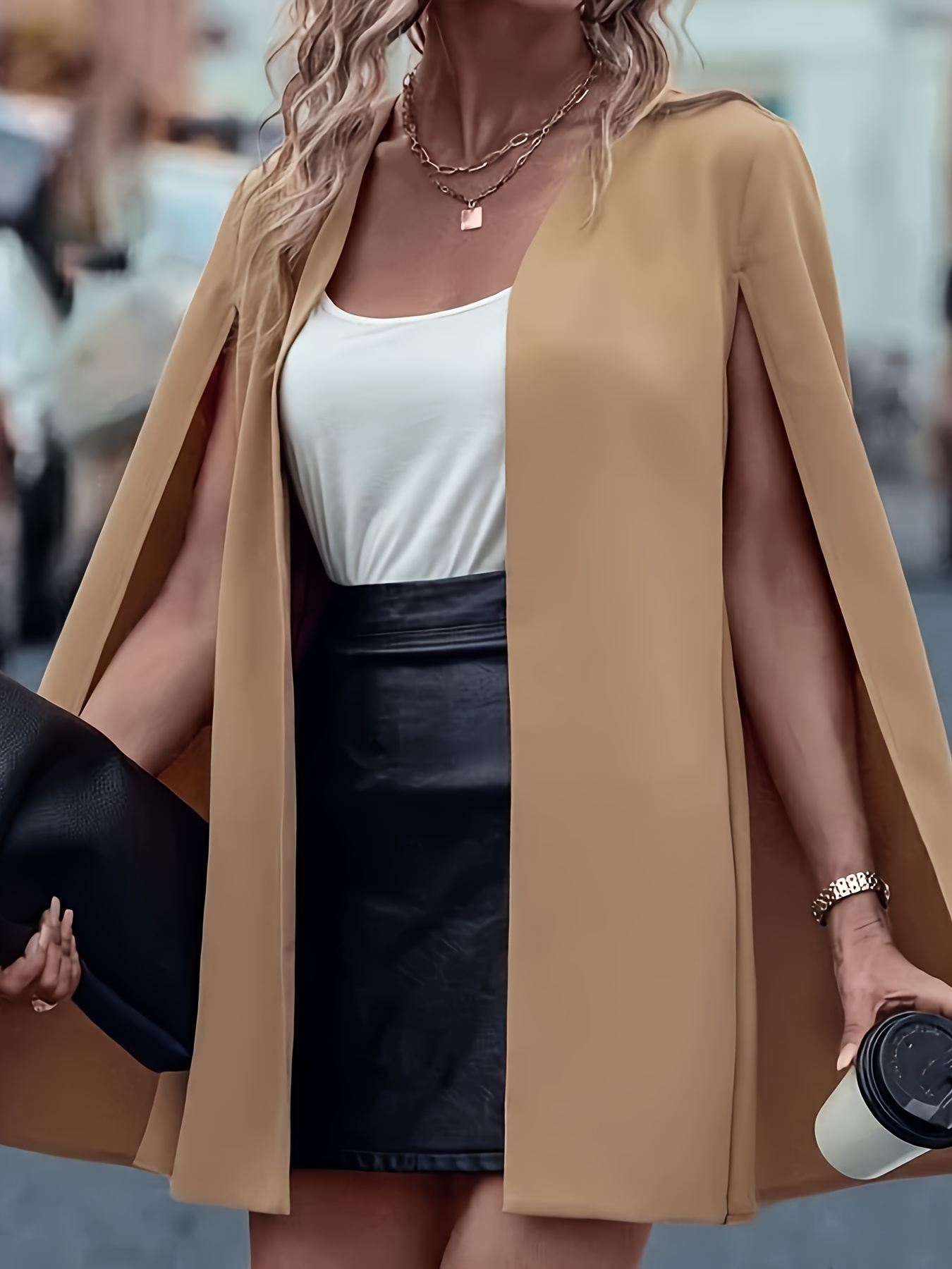 Elegant Open Front Cardigan for Women - Chic Solid Color Shawl Coat with Lantern Sleeves, Lightweight Polyester Blend, Perfect for Casual or Formal Occasions