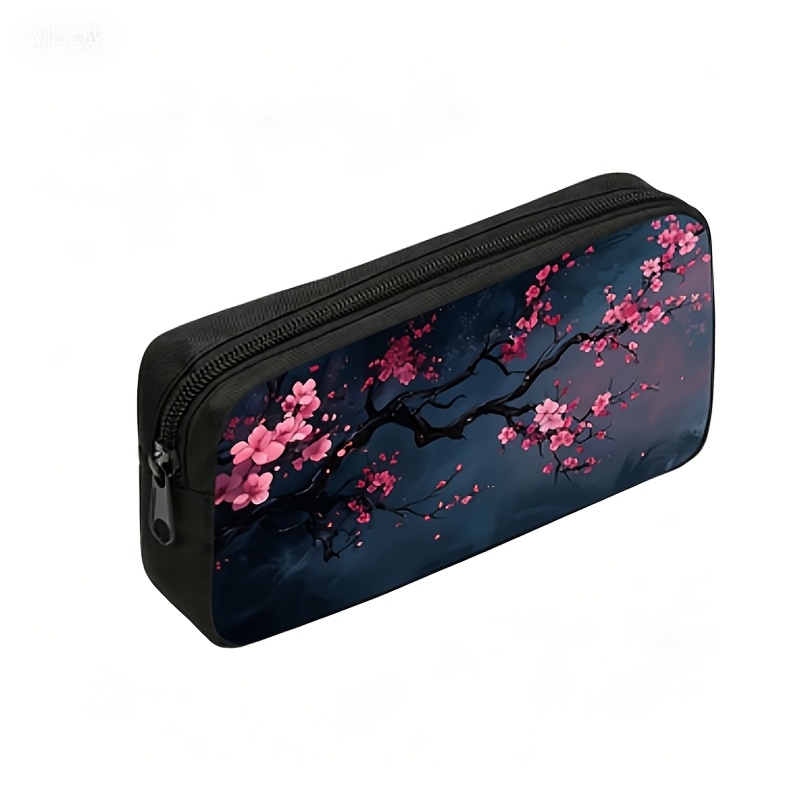 TEMU 1pc Cherry Branch Pattern Pencil Case, Birthday Gift, Multipurpose, Suitable For Daily Stationery Storage, Pen Holder, Reusable, Zipper Closure,