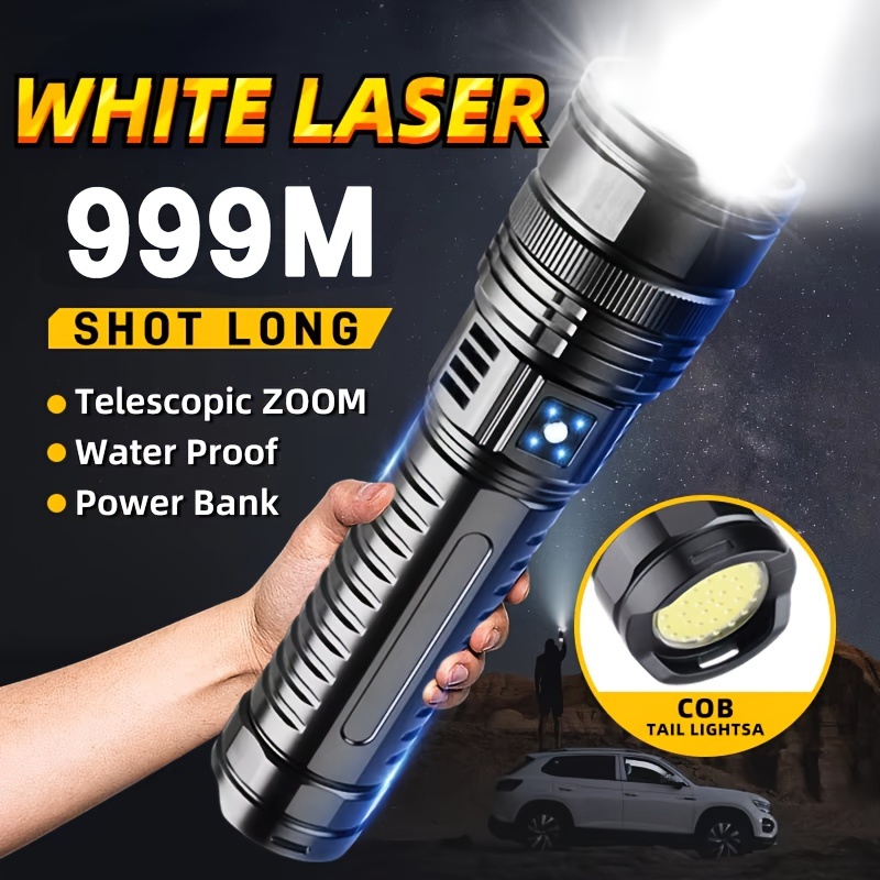 

Flashlight, 1pc Most Powerful Led Flashlight With Cob Light, Display, Built-in Large Lithium Battery, , Necessary For Outdoor, Camping And Fishing