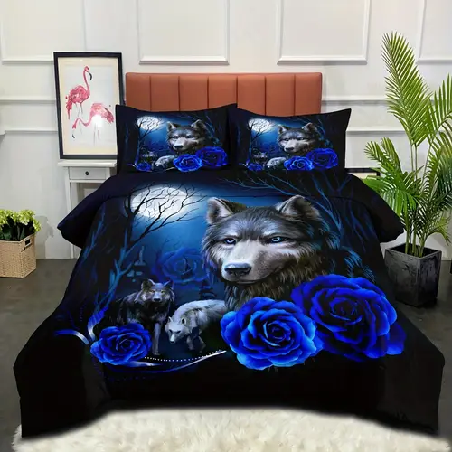 wolf flower quilt wolf animal print quilt set flower branch wolf quilt insert 3d wildlife theme quilt bedroom decoration