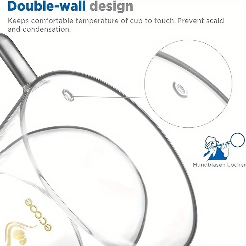 1pc heat resistant double wall glass coffee mug with handle insulated transparent cup for hot and cold beverages ideal for coffee tea milk juice and kitchen drinkware details 6