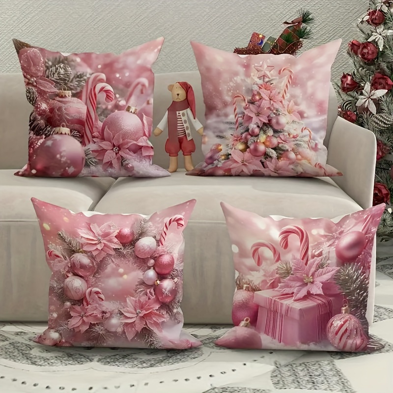 

4pcs, Christmas Pillowcase, Wreath, , Bar And , -sided 18x18 , For , , Washed Sofa Cover, Suitable For And Bedroom, Cushion