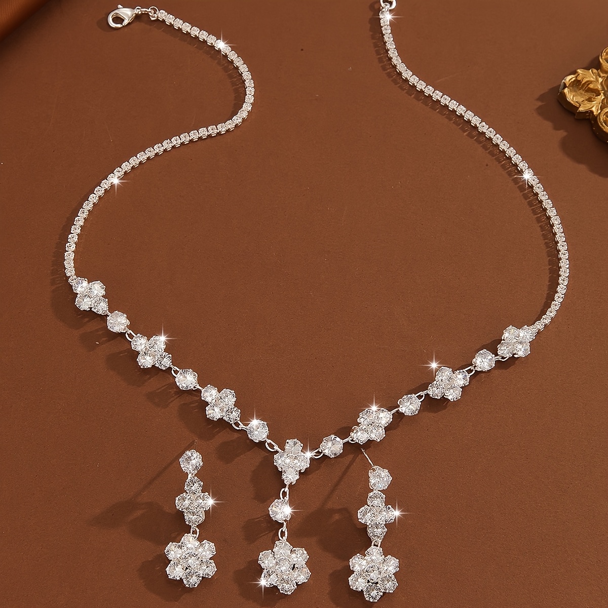 Zirconia Earrings Necklace Set High End Jewelry