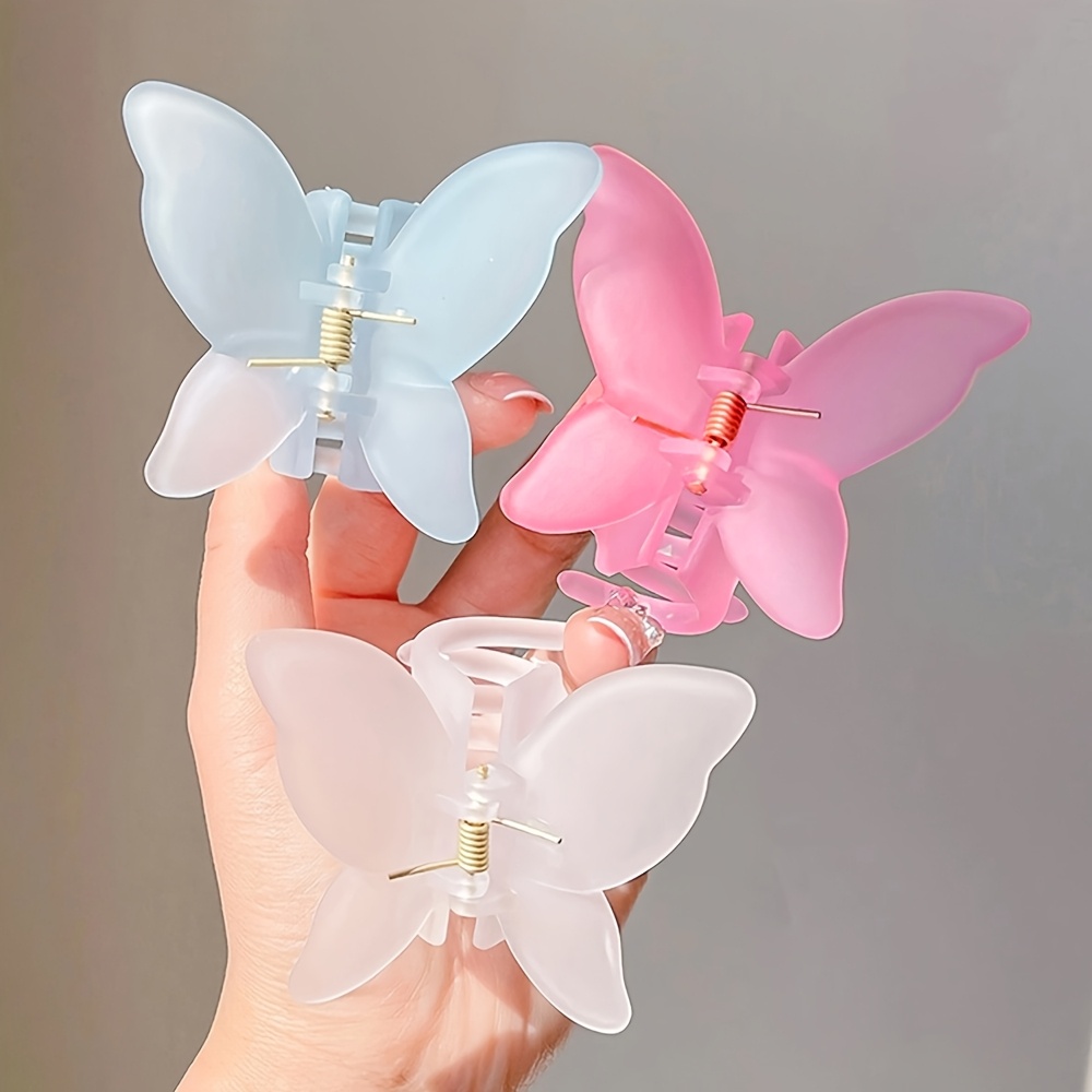 3 Stück Schmetterling-Haarspangen, Rutschfeste Matte Klaue, 10,5 Cm, Für Frauen & Mädchen - Schwarz, Lavendel, Grau