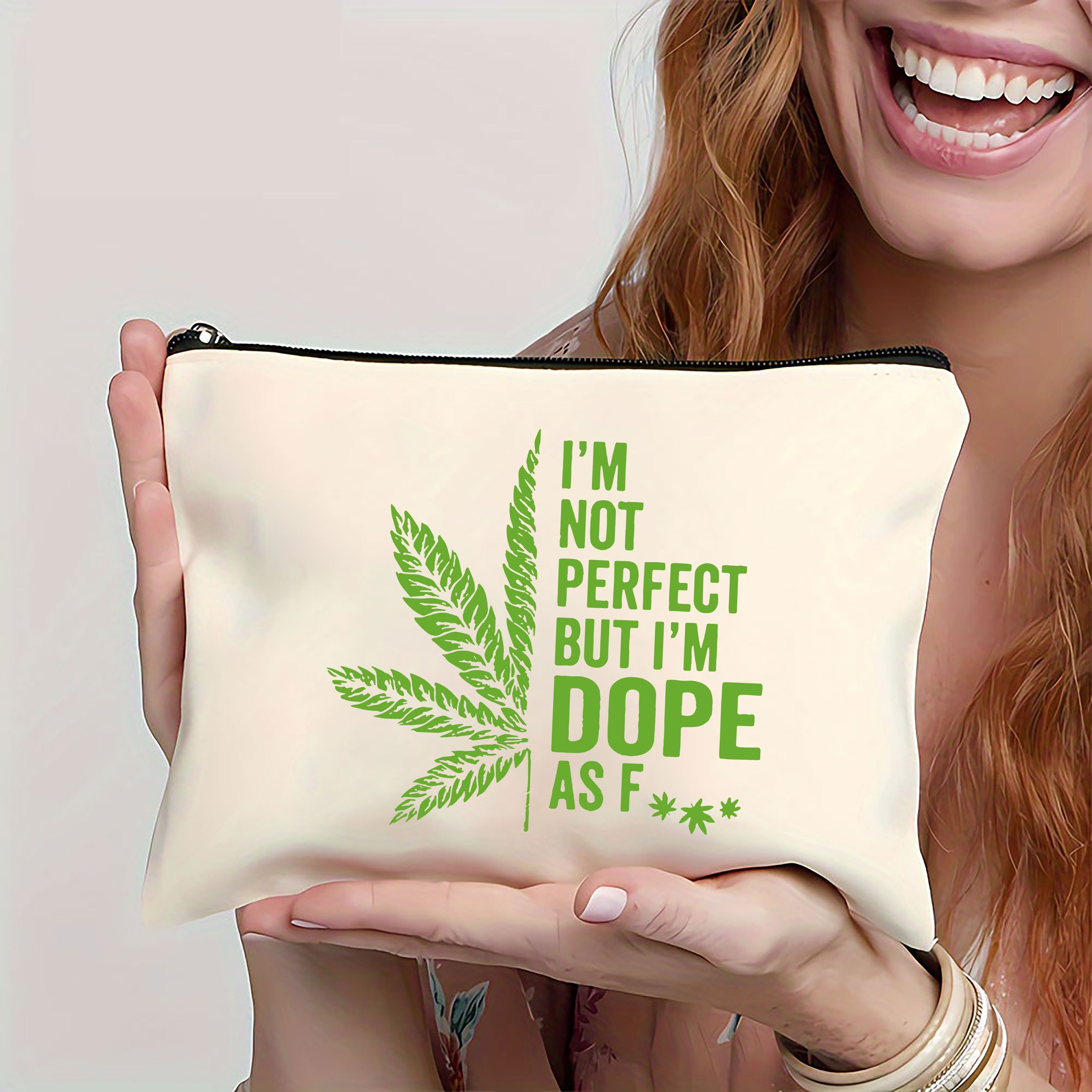 

Dope Leaf Pattern Cosmetic Bag Makeup Bag, Zipper Pouch, Lightweight Makeup Organizer For Travel, For Women And Men