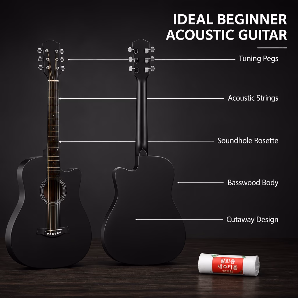 38 Inch Portable Acoustic Guitar Set, with Compressed Towel,...