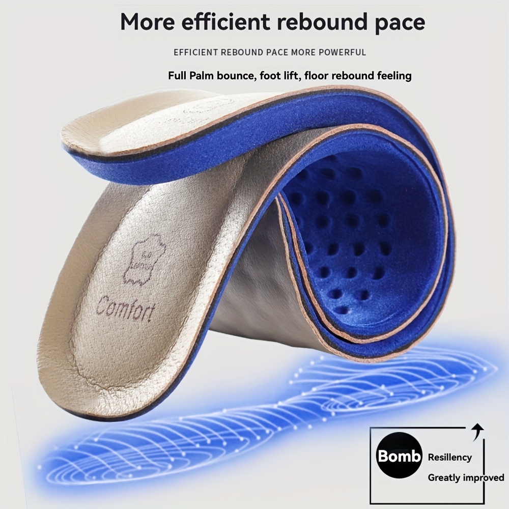 Cowhide Leather Shoe Insoles for Men, Breathable Shock Absorption Comfort Inserts, Two-layer Dual Size Trim-to-Fit Insoles, PU Leather, 1 Pair