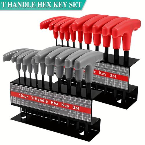 t handle hex key set 10pcs 20pcs t handle hex key set durable ratchet wrenches with ergonomic red gray handles metric sizes 5 19mm for automotive diy and professional use automotive tool set professional tool set
