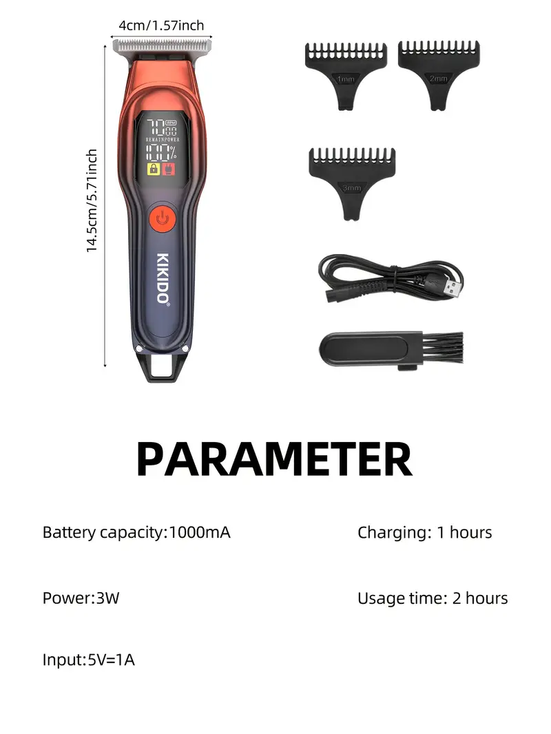 kk a2 electric hair clipper high speed 7000rpm portable two speed adjustable powerful motor charging led battery display essential for travel mens gift Product details 0