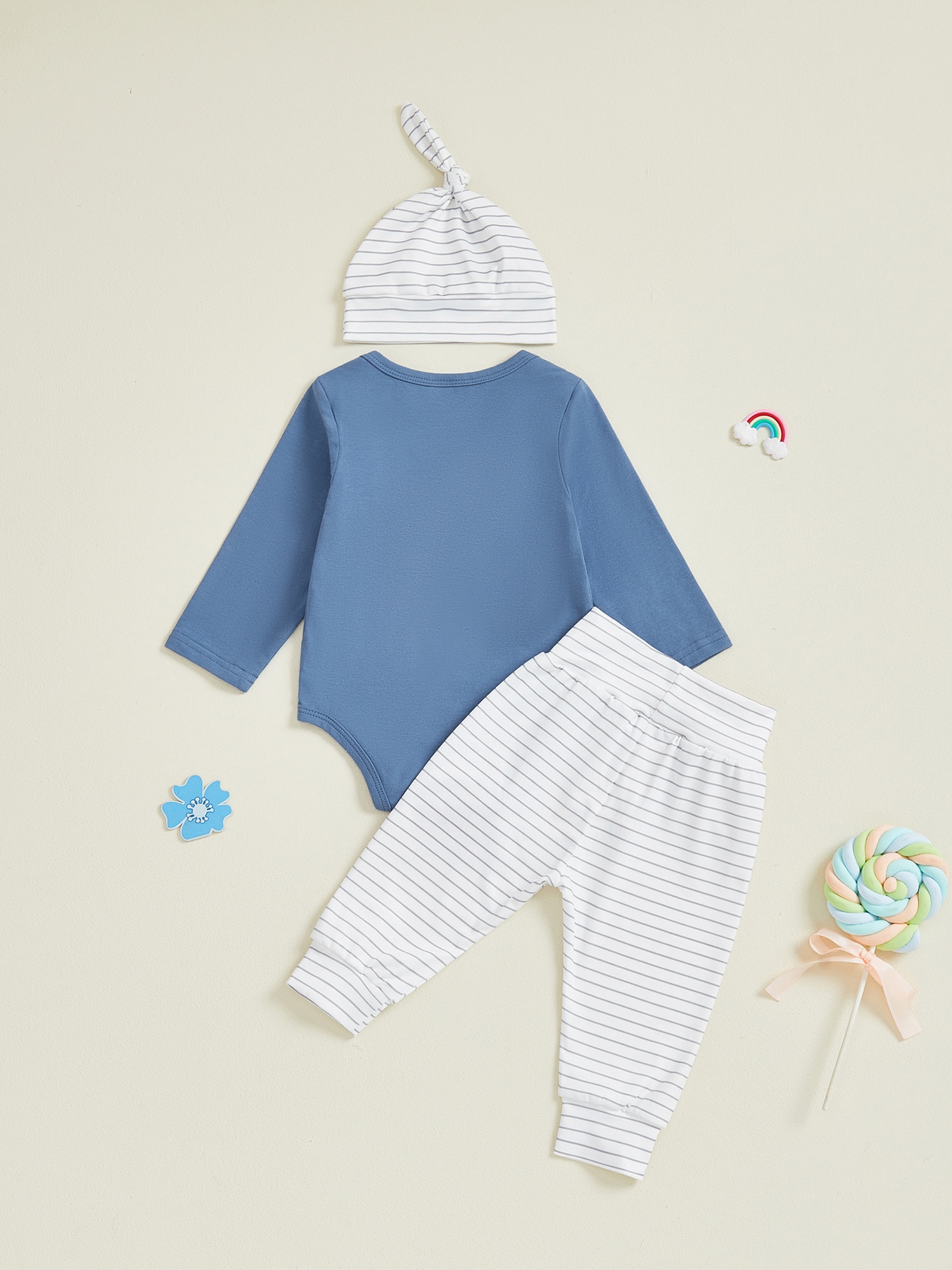 Newborn Boy Letter Print Long Sleeve Romper with Stripe Pants