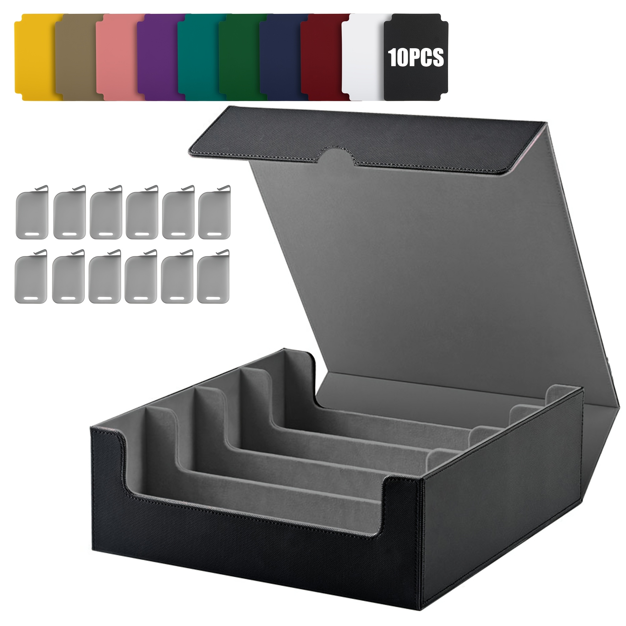 TEMU Trading Card Storage Box With 10 Dividers, 12 Stoppers, Holds 3000+ Tcg Cards, Magnetic Pu Leather Card Box, Fits For Magic,ccg Card, Sports