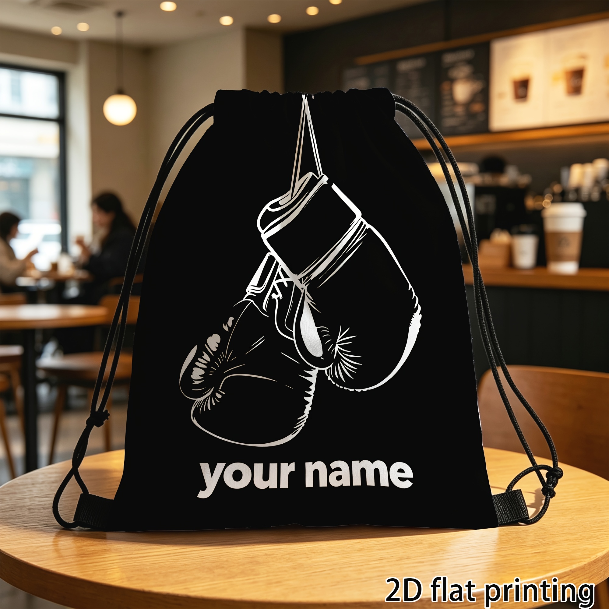 Customized Drawstring Backpack, Sports Bag with Boxing Gloves Print
