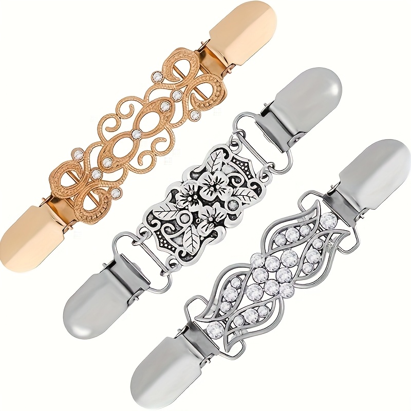 E-shop 3-teiliges Set modische Retro-Pullover-Clips, 3 Stile offener Kragen-Clips Vintage Schal Schnalle Schal Schnalle Taillenverengung Hemd Cinch