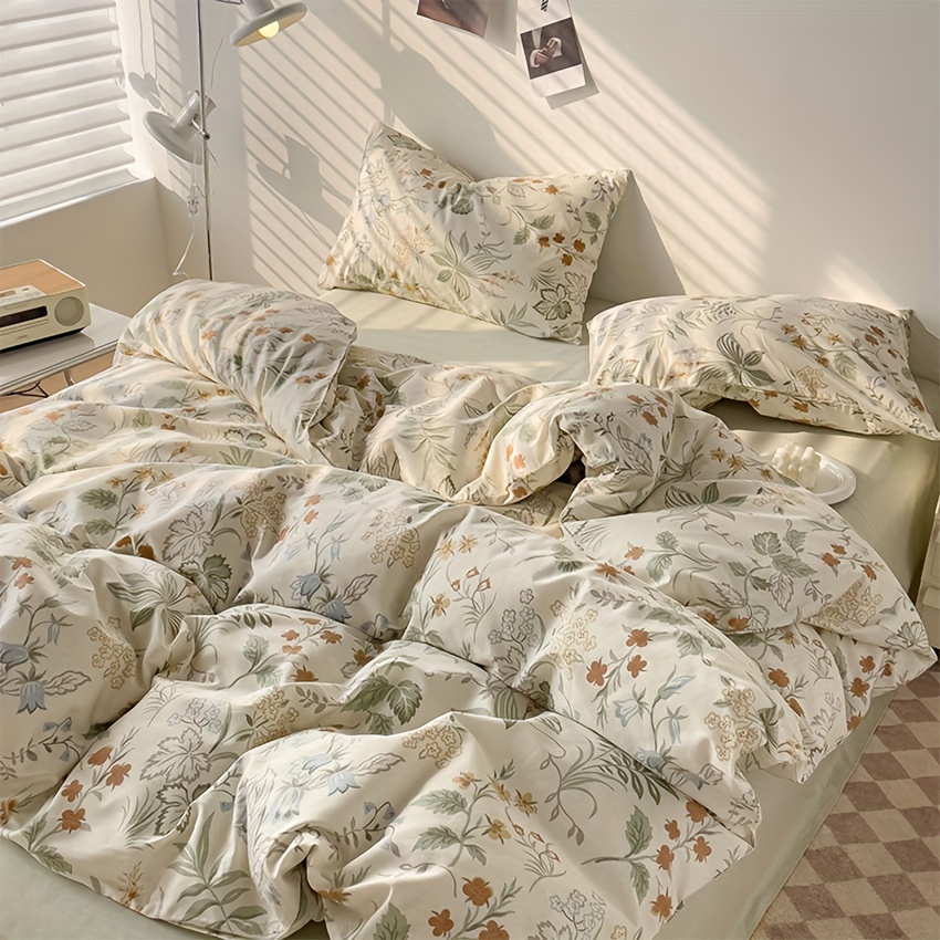 3pcs Floral Print Duvet Cover Set - Soft, Breathable Polyester Bedding With Zip Closure For - Includes 1 Duvet Cover & 2 Pillowcases (no Insert)