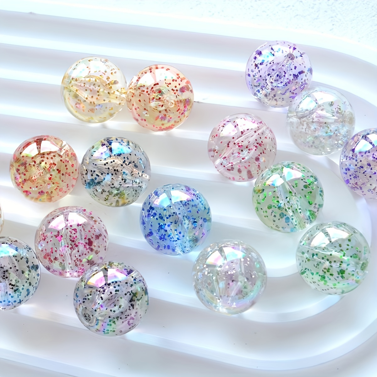 

50-pack Sparkling Cracked Acrylic Beads, 0.32in - Perfect For Diy Jewelry, Bracelets, Necklaces & Keychains